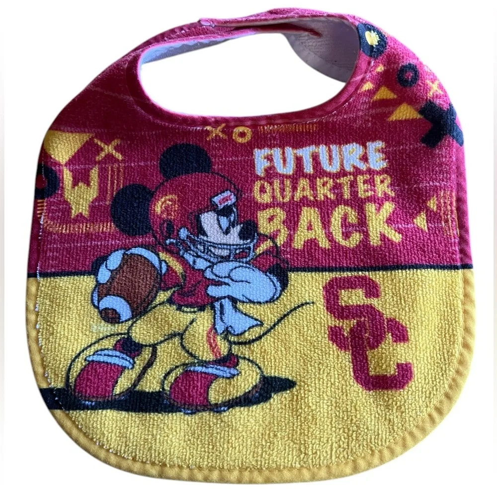 USC TROJANS MICKEY MOUSE BABY BIB DISNEY NCAA OFFICIALLY LICENSED Made in USA